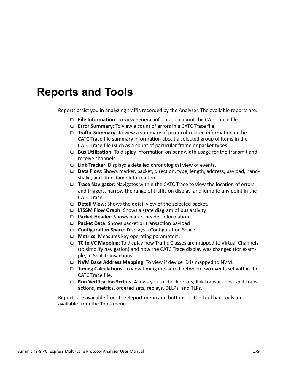 Reports and tools, Chapter 10: reports and tools, Chapter 10 | Teledyne LeCroy Summit T3-8 PCIe Multi-lane Protocol Analyzer User Manual User Manual | Page 191 / 266