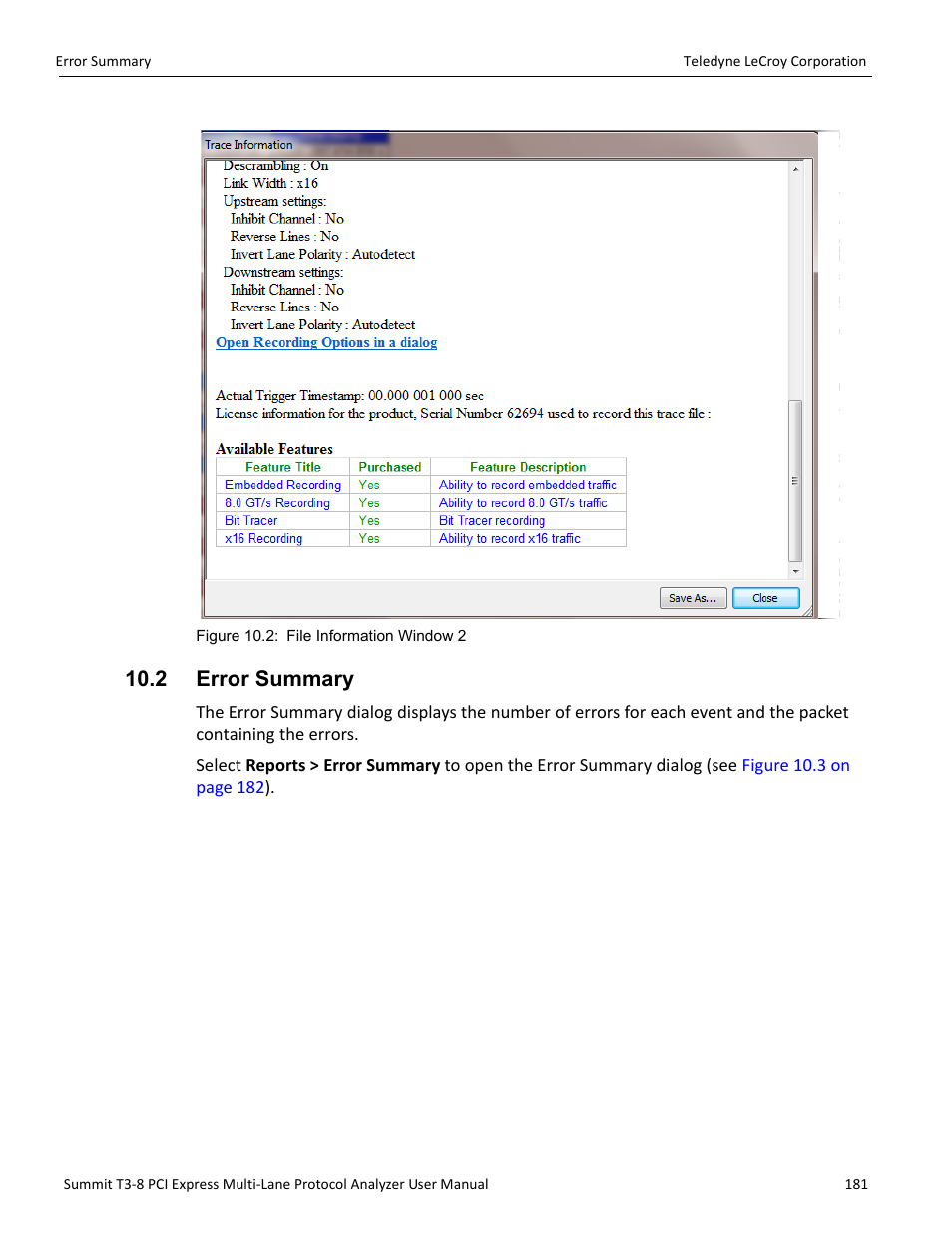 2 error summary | Teledyne LeCroy Summit T3-8 PCIe Multi-lane Protocol Analyzer User Manual User Manual | Page 193 / 266