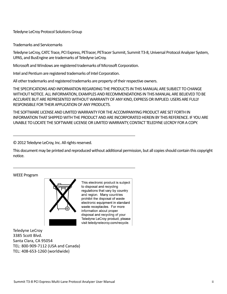 Teledyne LeCroy Summit T3-8 PCIe Multi-lane Protocol Analyzer User Manual User Manual | Page 2 / 266