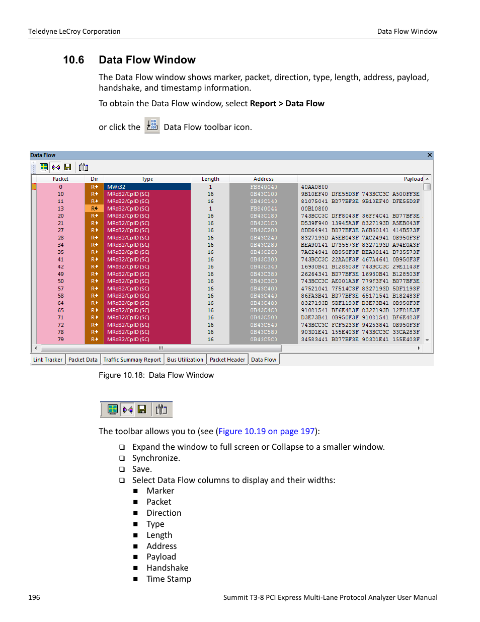 6 data flow window | Teledyne LeCroy Summit T3-8 PCIe Multi-lane Protocol Analyzer User Manual User Manual | Page 208 / 266