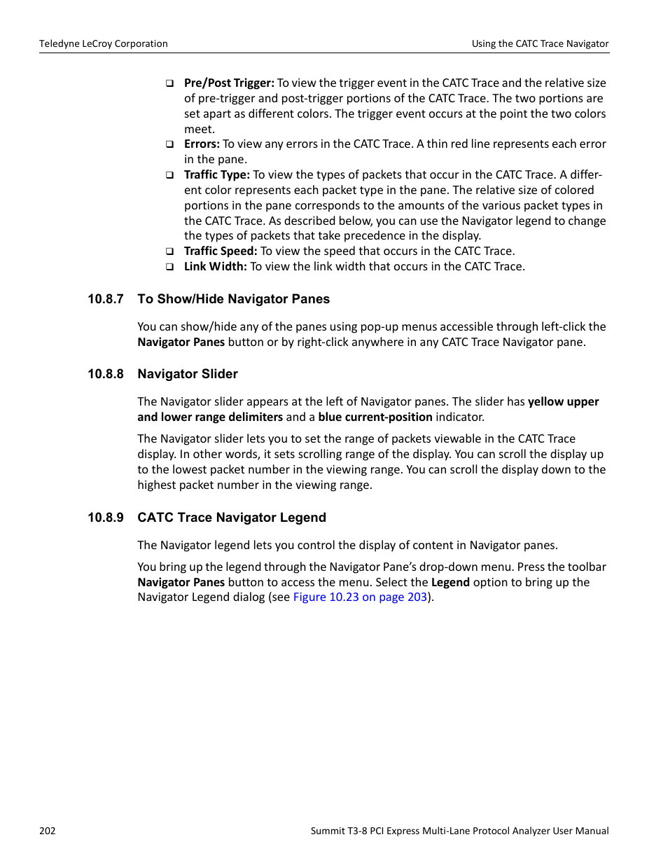 7 to show/hide navigator panes, 8 navigator slider, 9 catc trace navigator legend | Teledyne LeCroy Summit T3-8 PCIe Multi-lane Protocol Analyzer User Manual User Manual | Page 214 / 266