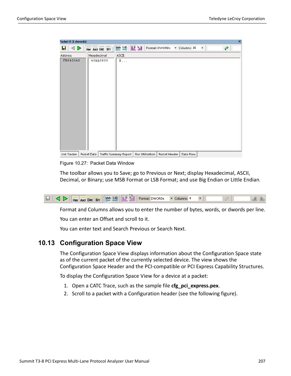 13 configuration space view | Teledyne LeCroy Summit T3-8 PCIe Multi-lane Protocol Analyzer User Manual User Manual | Page 219 / 266