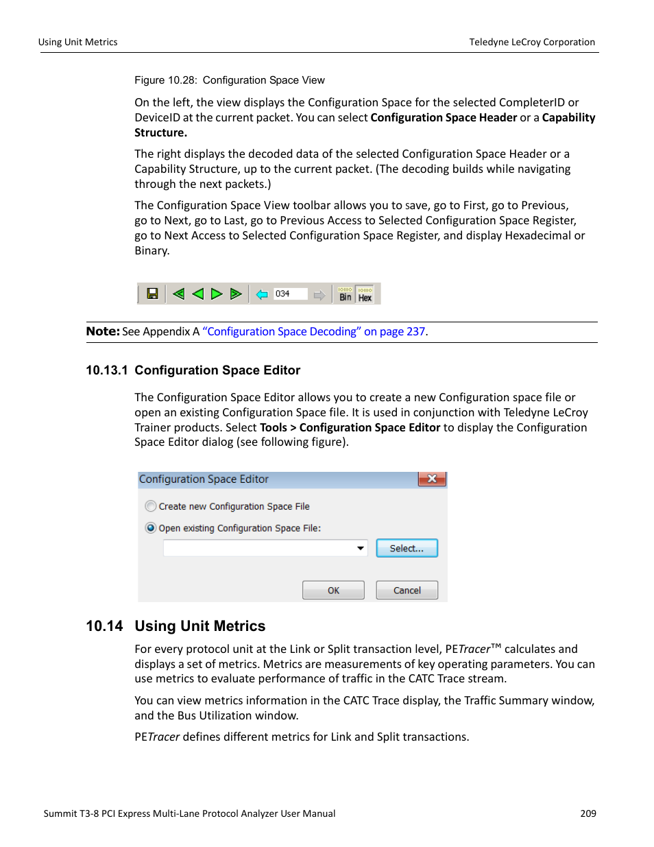 1 configuration space editor, 14 using unit metrics | Teledyne LeCroy Summit T3-8 PCIe Multi-lane Protocol Analyzer User Manual User Manual | Page 221 / 266