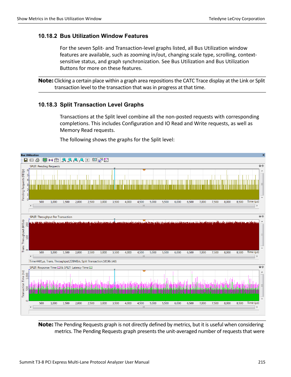 2 bus utilization window features, 3 split transaction level graphs | Teledyne LeCroy Summit T3-8 PCIe Multi-lane Protocol Analyzer User Manual User Manual | Page 227 / 266