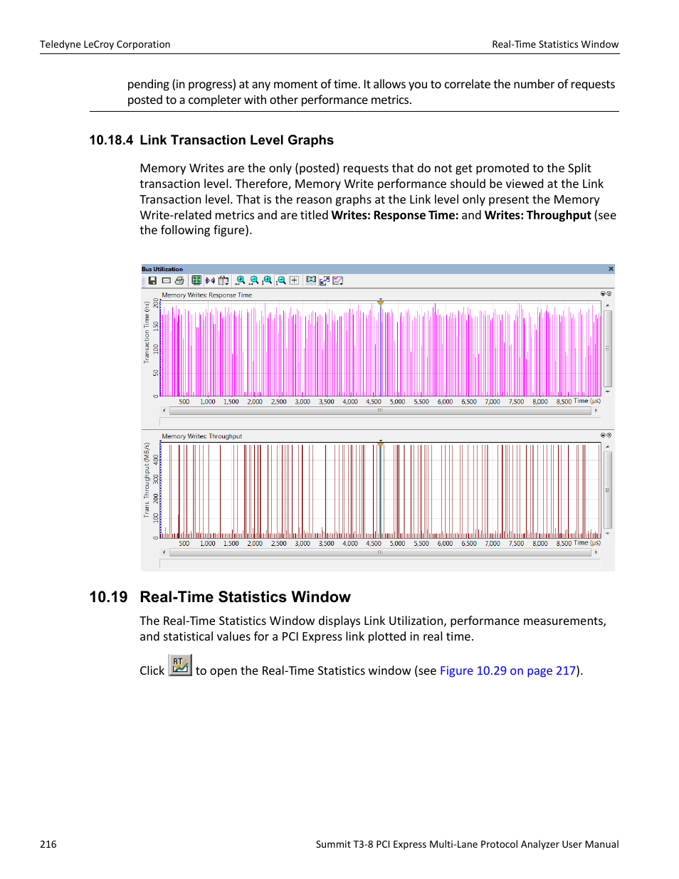 4 link transaction level graphs, 19 real-time statistics window | Teledyne LeCroy Summit T3-8 PCIe Multi-lane Protocol Analyzer User Manual User Manual | Page 228 / 266