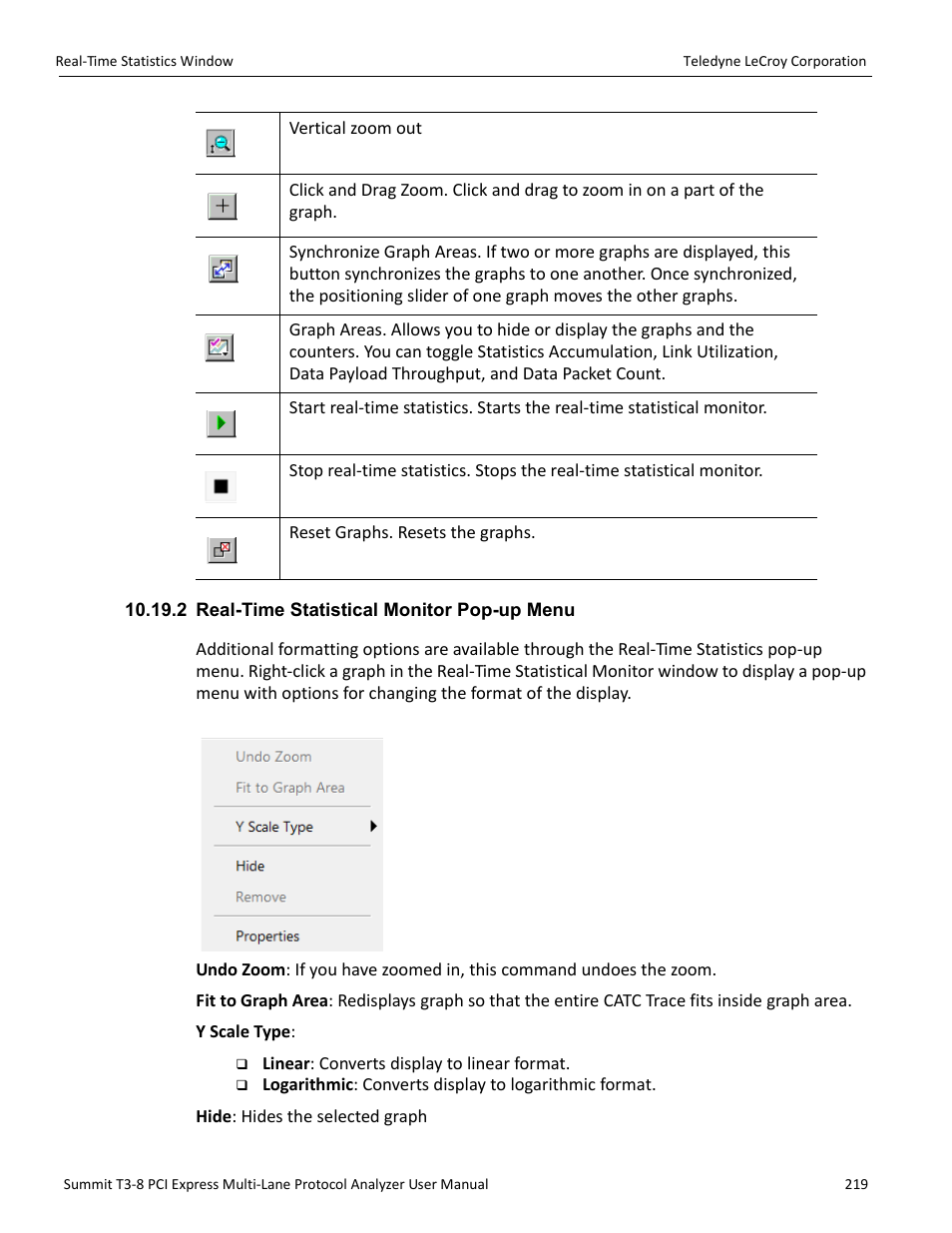 2 real-time statistical monitor pop-up menu | Teledyne LeCroy Summit T3-8 PCIe Multi-lane Protocol Analyzer User Manual User Manual | Page 231 / 266