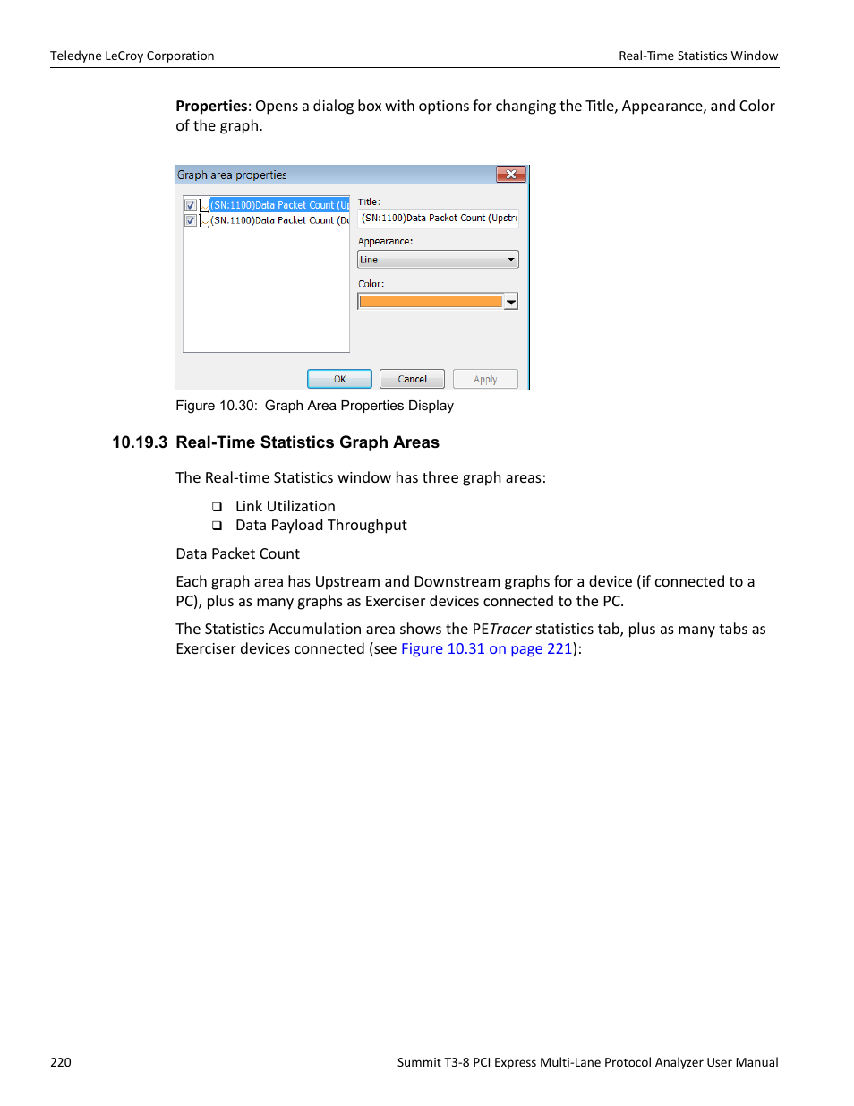 3 real-time statistics graph areas | Teledyne LeCroy Summit T3-8 PCIe Multi-lane Protocol Analyzer User Manual User Manual | Page 232 / 266