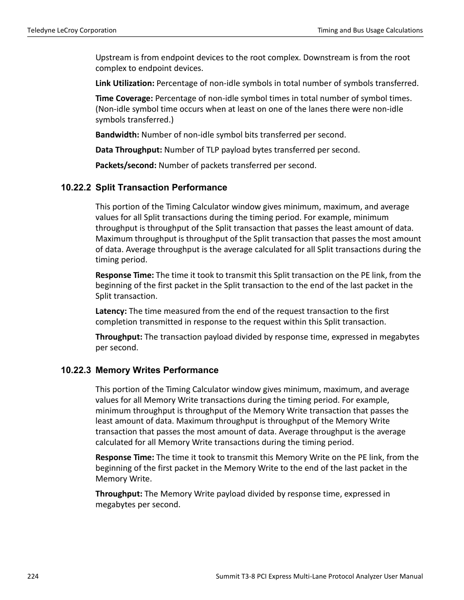 2 split transaction performance, 3 memory writes performance | Teledyne LeCroy Summit T3-8 PCIe Multi-lane Protocol Analyzer User Manual User Manual | Page 236 / 266