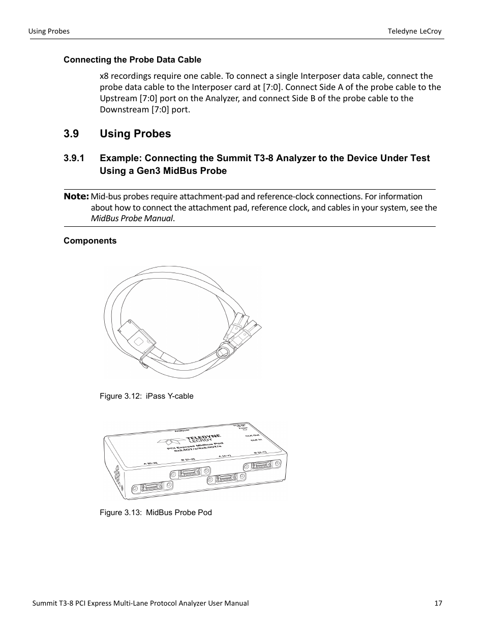 Connecting the probe data cable, 9 using probes, Components | Teledyne LeCroy Summit T3-8 PCIe Multi-lane Protocol Analyzer User Manual User Manual | Page 29 / 266