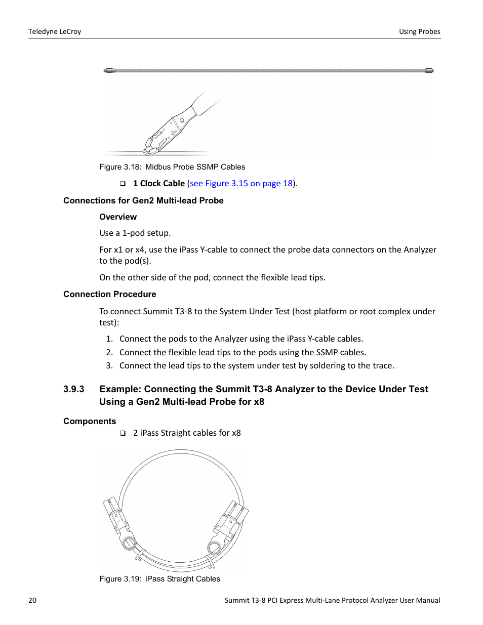 Connections for gen2 multi-lead probe, Connection procedure, Components | Teledyne LeCroy Summit T3-8 PCIe Multi-lane Protocol Analyzer User Manual User Manual | Page 32 / 266
