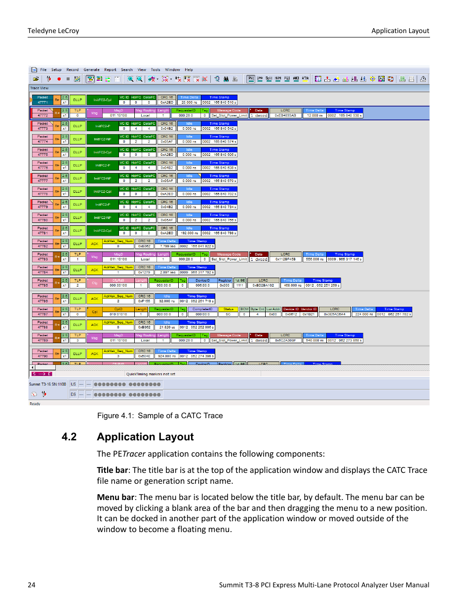 2 application layout | Teledyne LeCroy Summit T3-8 PCIe Multi-lane Protocol Analyzer User Manual User Manual | Page 36 / 266