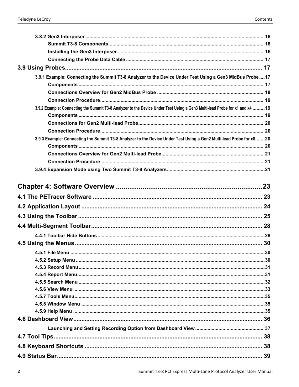 Chapter 4: software overview | Teledyne LeCroy Summit T3-8 PCIe Multi-lane Protocol Analyzer User Manual User Manual | Page 4 / 266