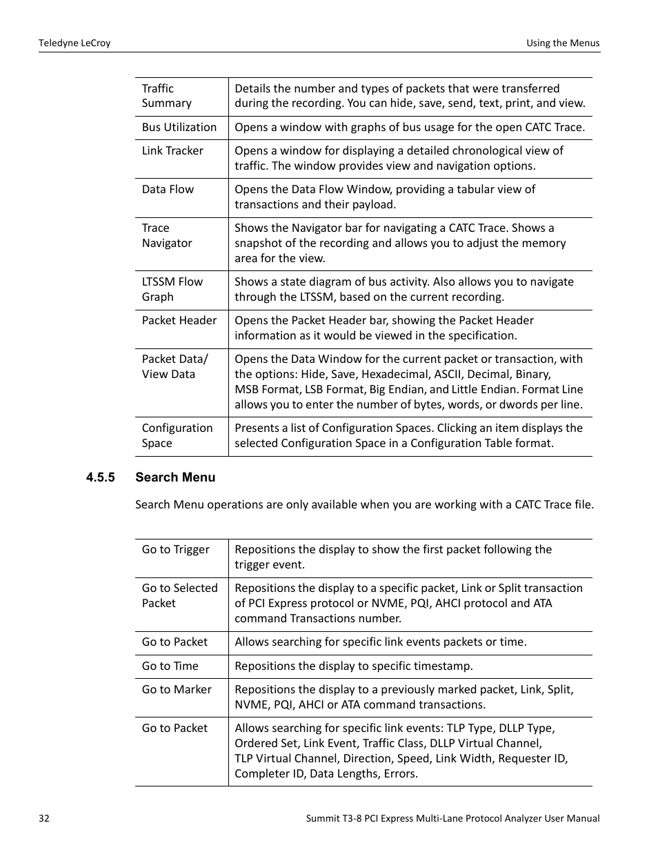 5 search menu | Teledyne LeCroy Summit T3-8 PCIe Multi-lane Protocol Analyzer User Manual User Manual | Page 44 / 266