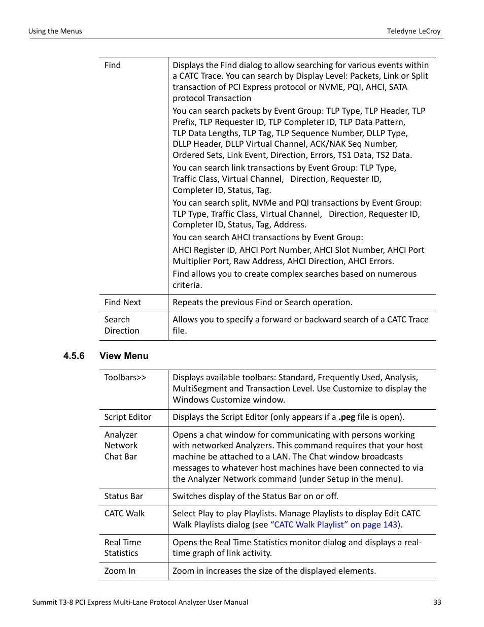 6 view menu | Teledyne LeCroy Summit T3-8 PCIe Multi-lane Protocol Analyzer User Manual User Manual | Page 45 / 266