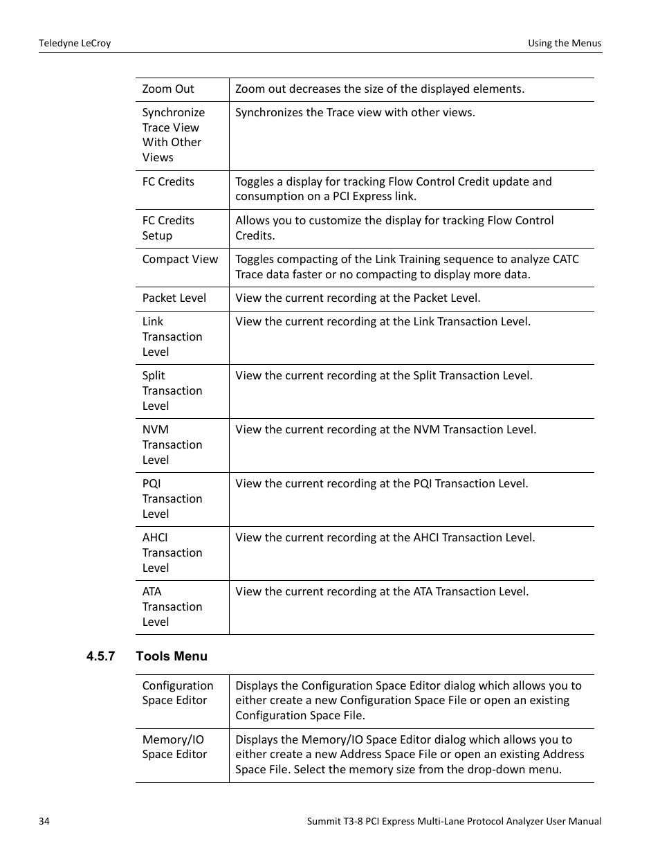 7 tools menu | Teledyne LeCroy Summit T3-8 PCIe Multi-lane Protocol Analyzer User Manual User Manual | Page 46 / 266