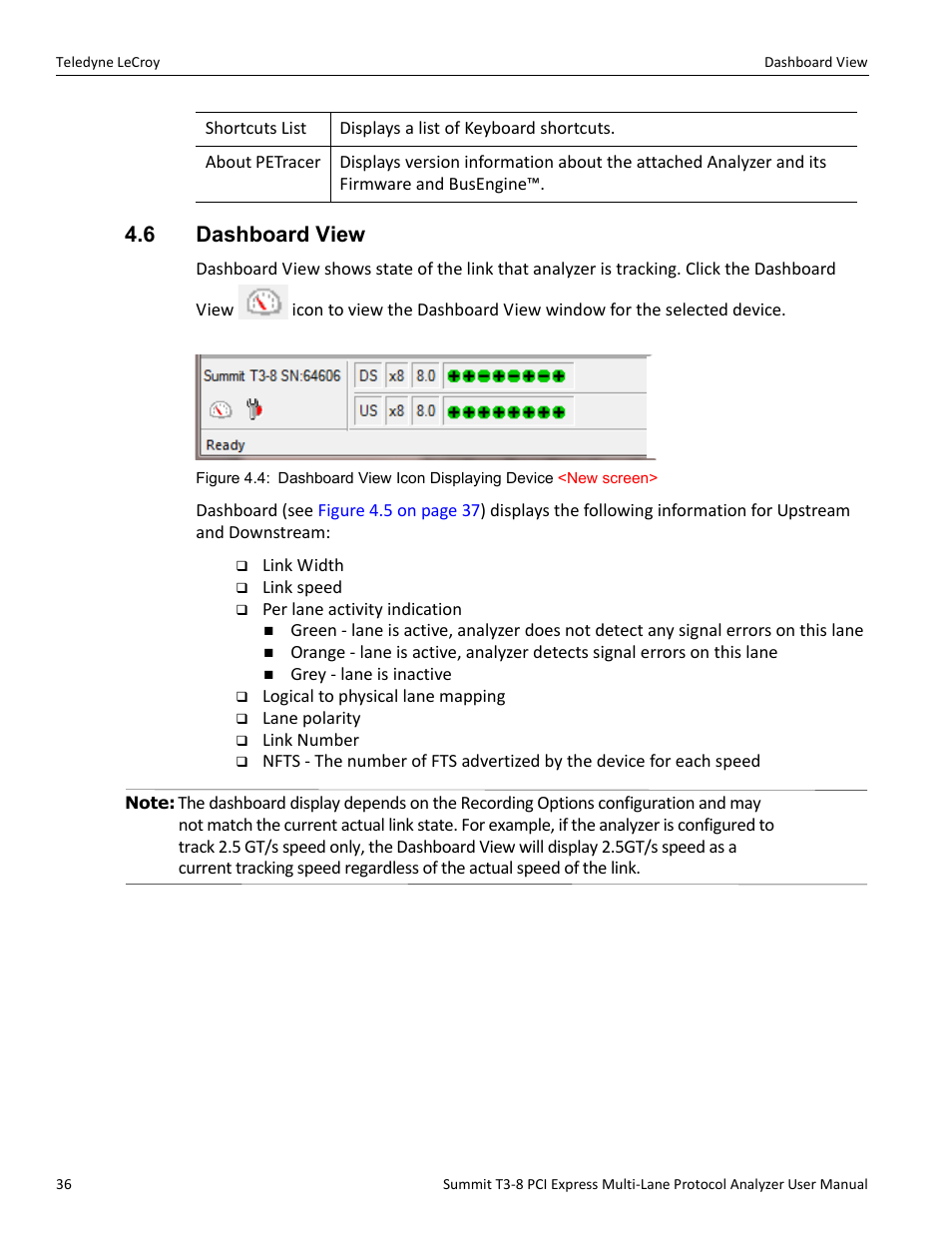 6 dashboard view | Teledyne LeCroy Summit T3-8 PCIe Multi-lane Protocol Analyzer User Manual User Manual | Page 48 / 266