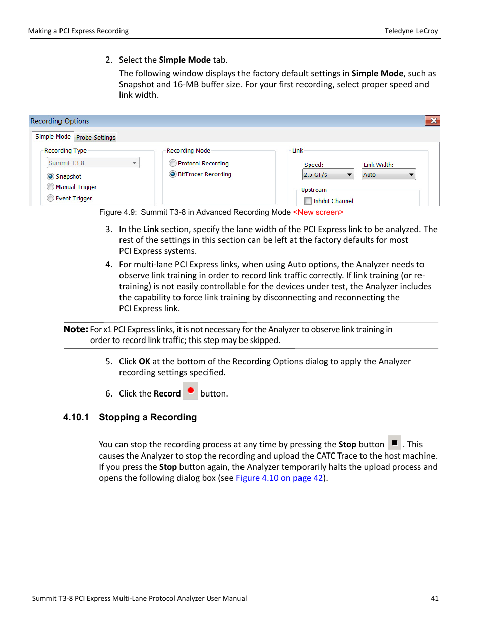 1 stopping a recording | Teledyne LeCroy Summit T3-8 PCIe Multi-lane Protocol Analyzer User Manual User Manual | Page 53 / 266
