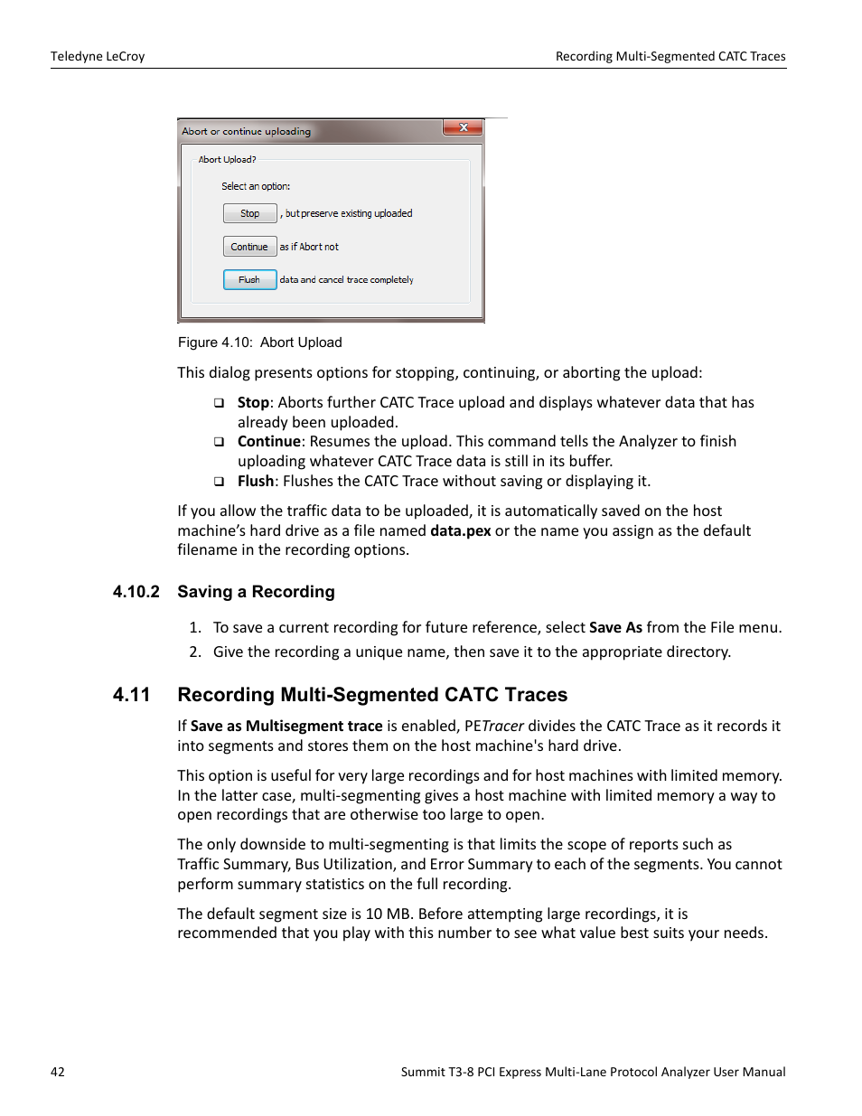 2 saving a recording, 11 recording multi-segmented catc traces | Teledyne LeCroy Summit T3-8 PCIe Multi-lane Protocol Analyzer User Manual User Manual | Page 54 / 266