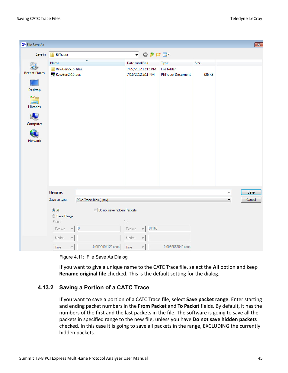 2 saving a portion of a catc trace | Teledyne LeCroy Summit T3-8 PCIe Multi-lane Protocol Analyzer User Manual User Manual | Page 57 / 266