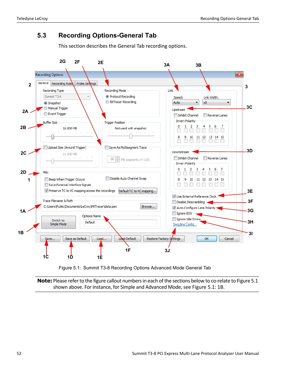 3 recording options-general tab | Teledyne LeCroy Summit T3-8 PCIe Multi-lane Protocol Analyzer User Manual User Manual | Page 64 / 266