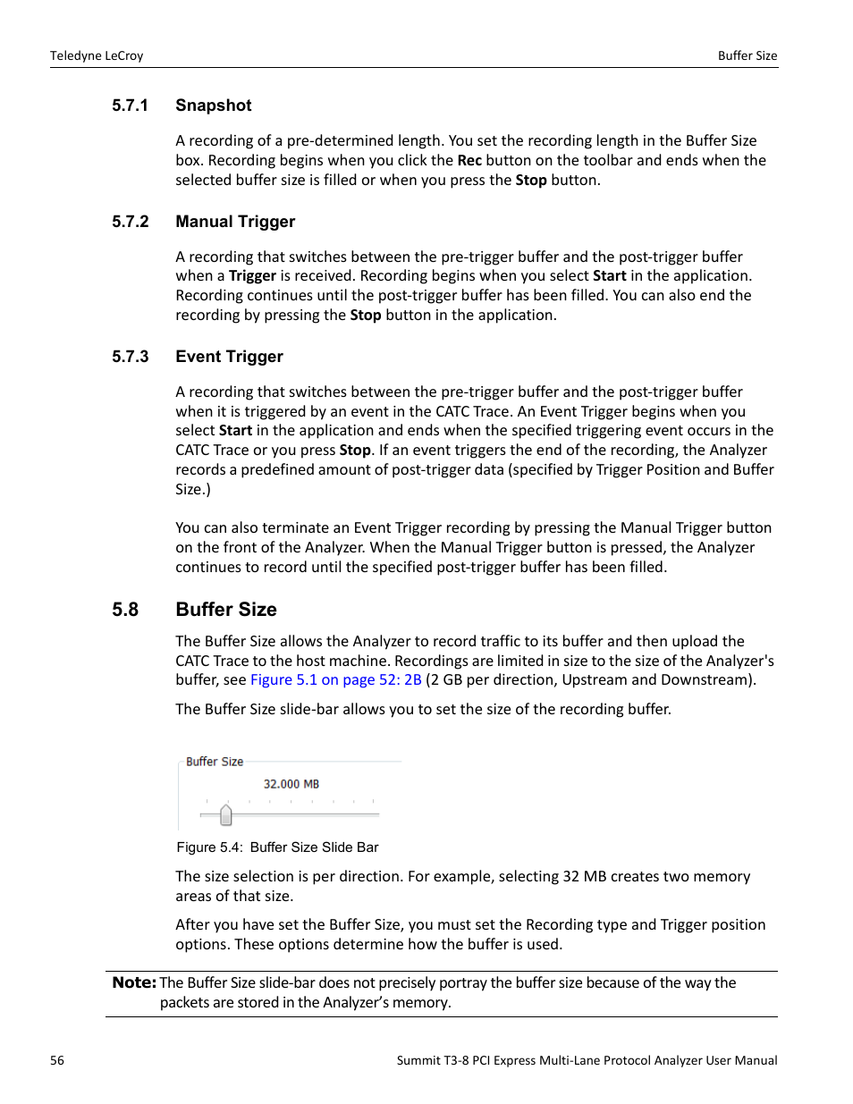 1 snapshot, 2 manual trigger, 3 event trigger | 8 buffer size | Teledyne LeCroy Summit T3-8 PCIe Multi-lane Protocol Analyzer User Manual User Manual | Page 68 / 266