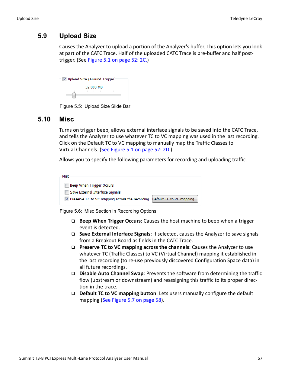 9 upload size, 10 misc, 9 upload size 5.10 misc | Teledyne LeCroy Summit T3-8 PCIe Multi-lane Protocol Analyzer User Manual User Manual | Page 69 / 266