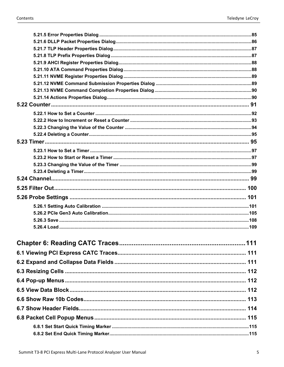 Chapter 6: reading catc traces | Teledyne LeCroy Summit T3-8 PCIe Multi-lane Protocol Analyzer User Manual User Manual | Page 7 / 266