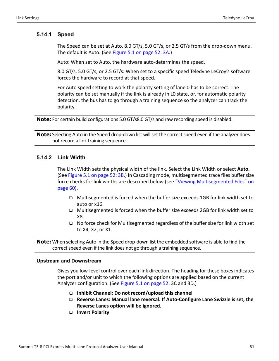 1 speed, 2 link width, Upstream and downstream | 1 speed 5.14.2 link width | Teledyne LeCroy Summit T3-8 PCIe Multi-lane Protocol Analyzer User Manual User Manual | Page 73 / 266