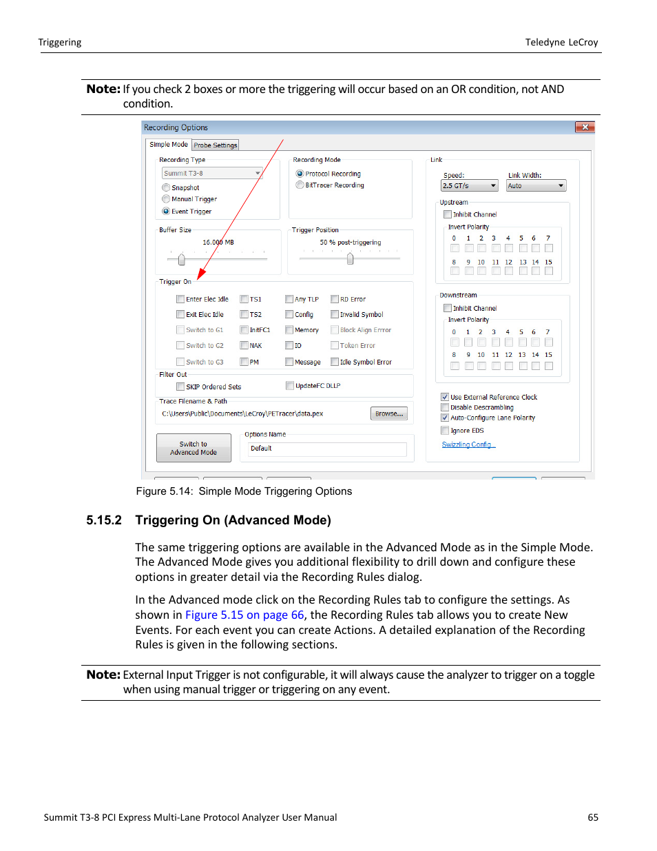 2 triggering on (advanced mode) | Teledyne LeCroy Summit T3-8 PCIe Multi-lane Protocol Analyzer User Manual User Manual | Page 77 / 266