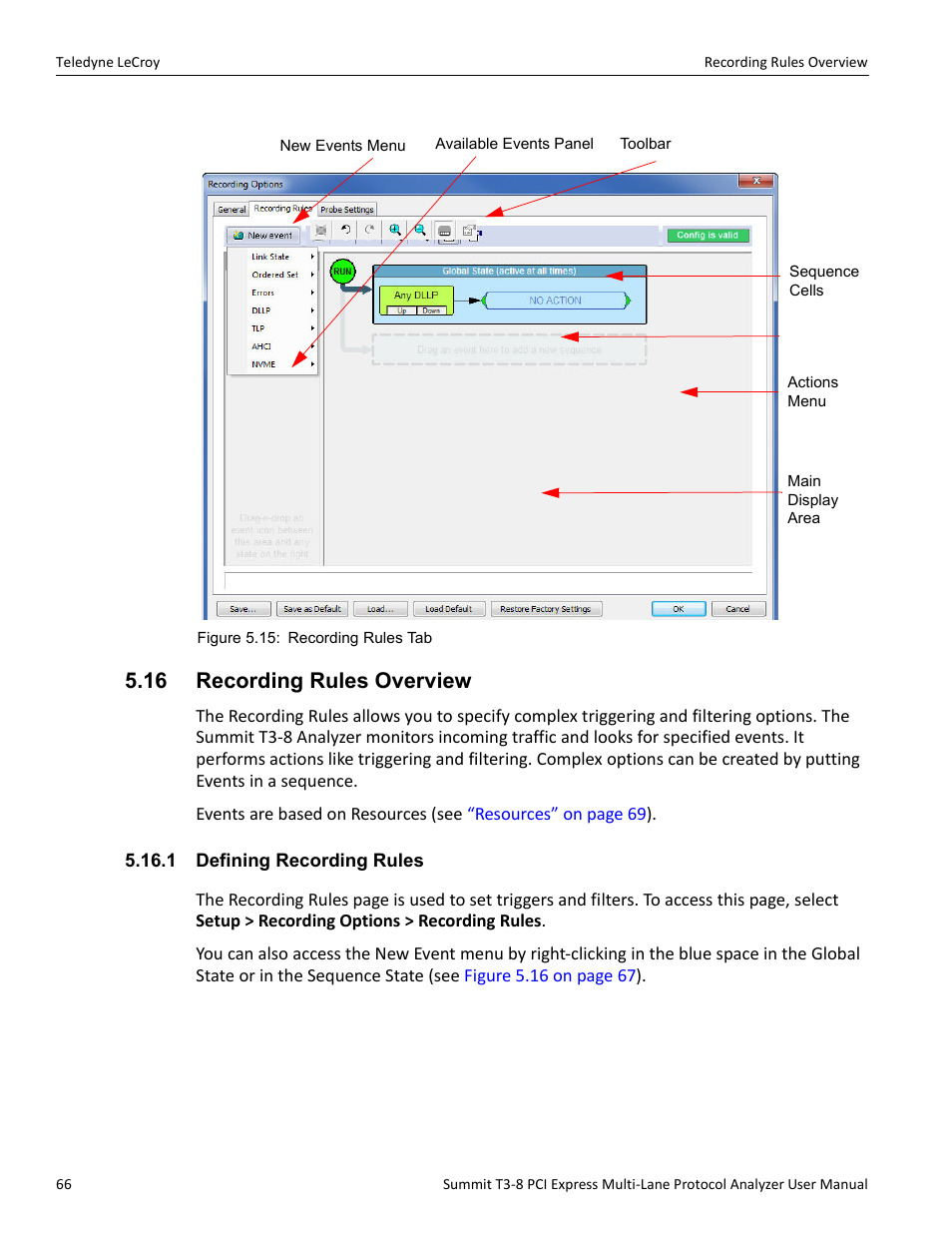 16 recording rules overview, 1 defining recording rules | Teledyne LeCroy Summit T3-8 PCIe Multi-lane Protocol Analyzer User Manual User Manual | Page 78 / 266