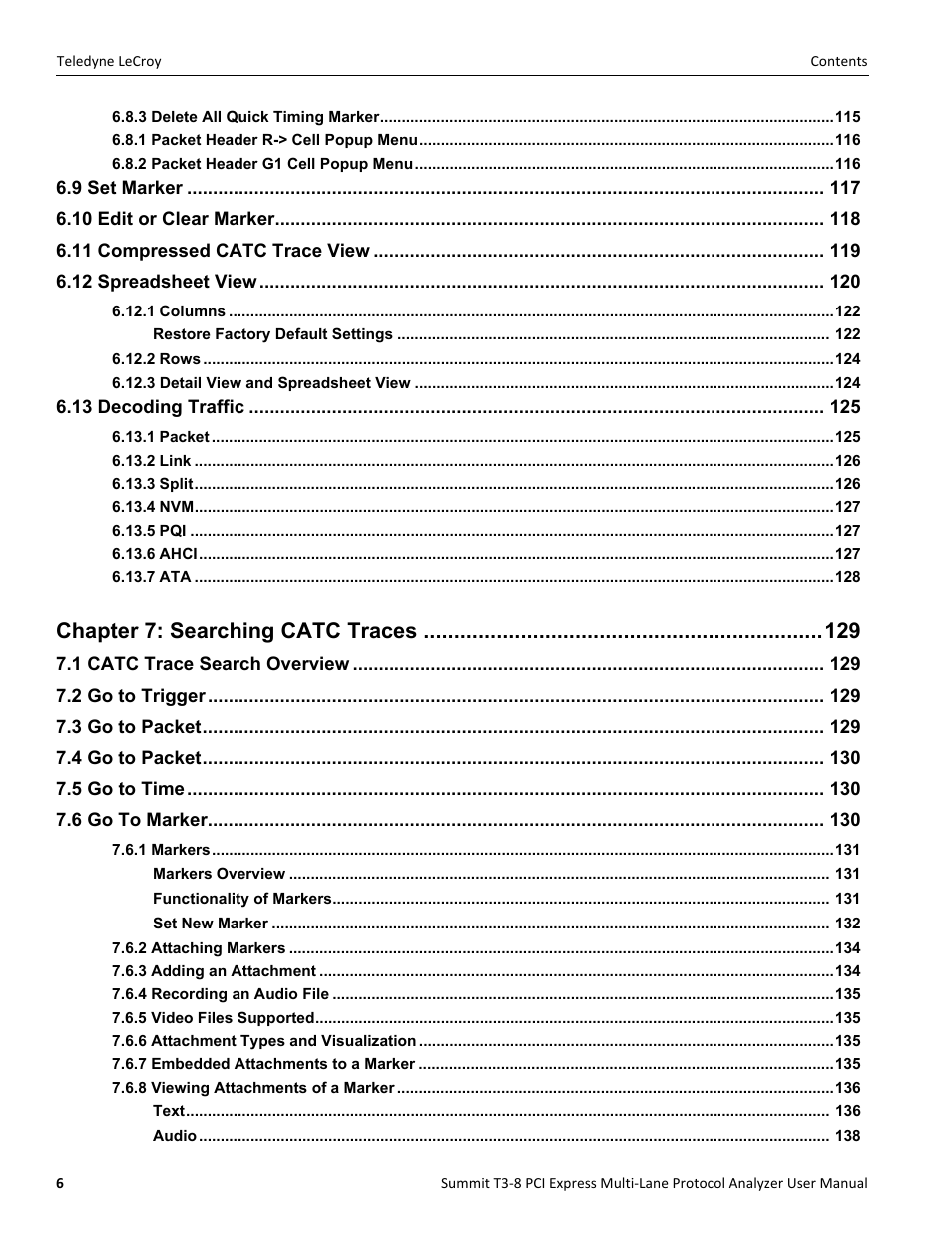 Chapter 7: searching catc traces | Teledyne LeCroy Summit T3-8 PCIe Multi-lane Protocol Analyzer User Manual User Manual | Page 8 / 266