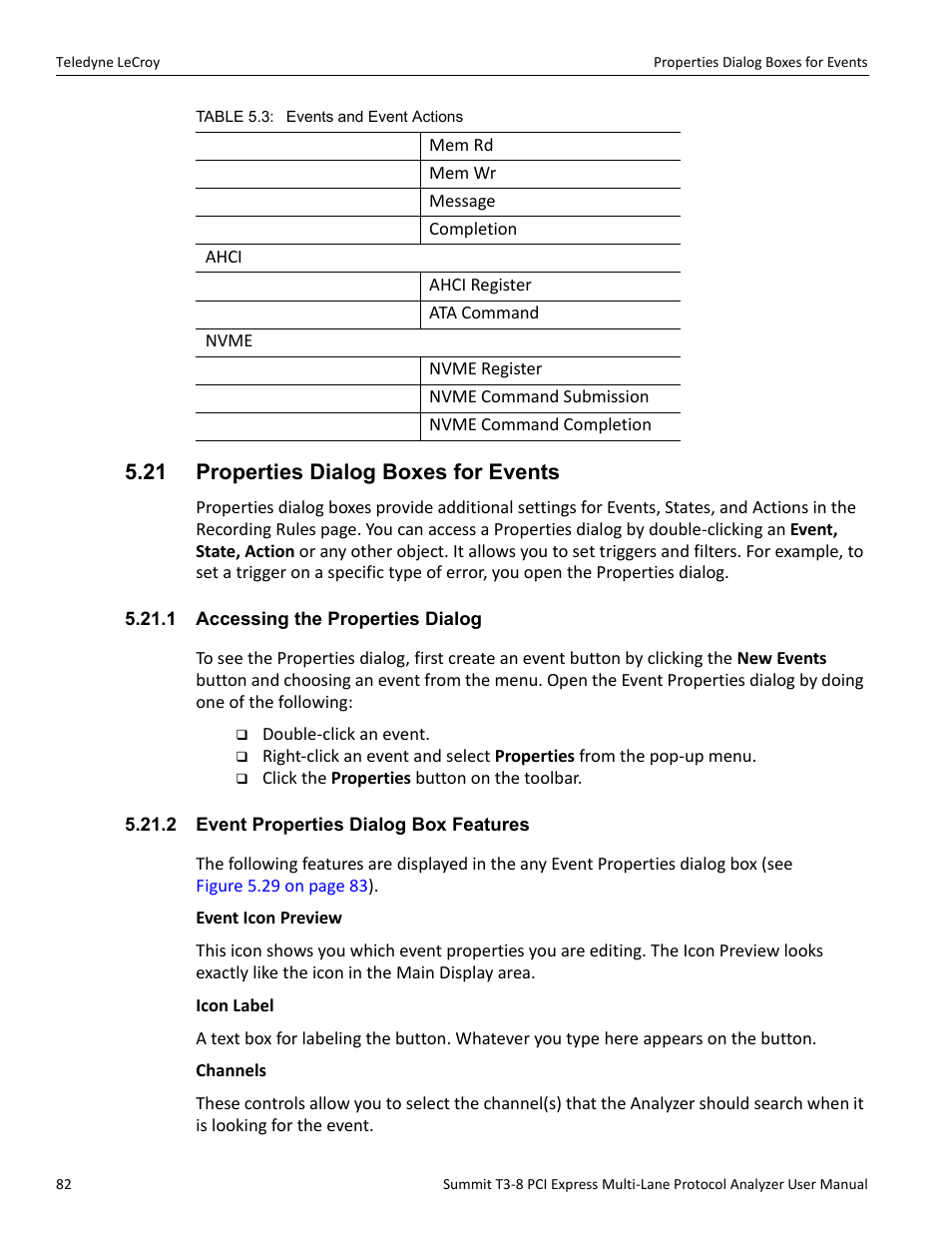 21 properties dialog boxes for events, 1 accessing the properties dialog, 2 event properties dialog box features | Teledyne LeCroy Summit T3-8 PCIe Multi-lane Protocol Analyzer User Manual User Manual | Page 94 / 266