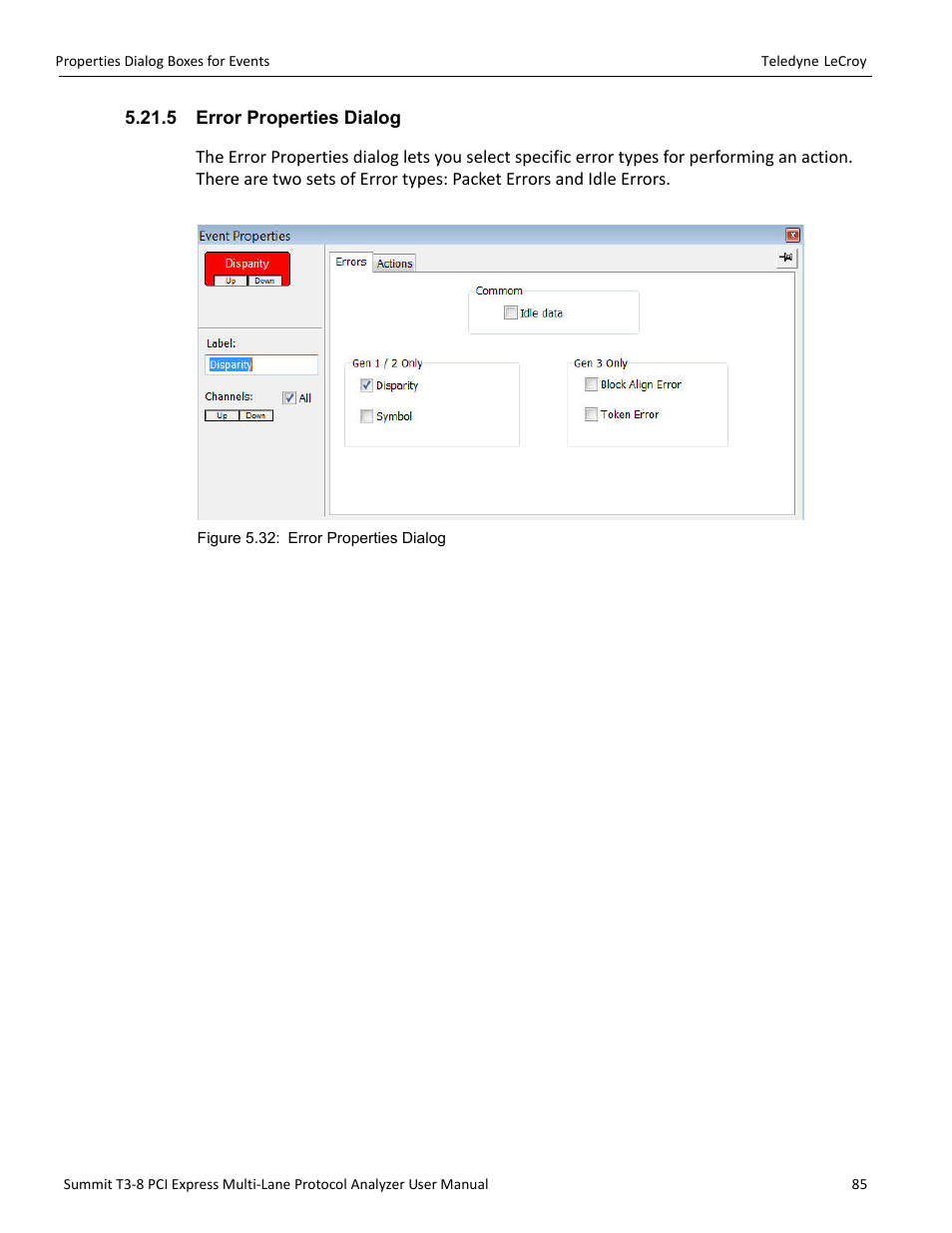 5 error properties dialog | Teledyne LeCroy Summit T3-8 PCIe Multi-lane Protocol Analyzer User Manual User Manual | Page 97 / 266