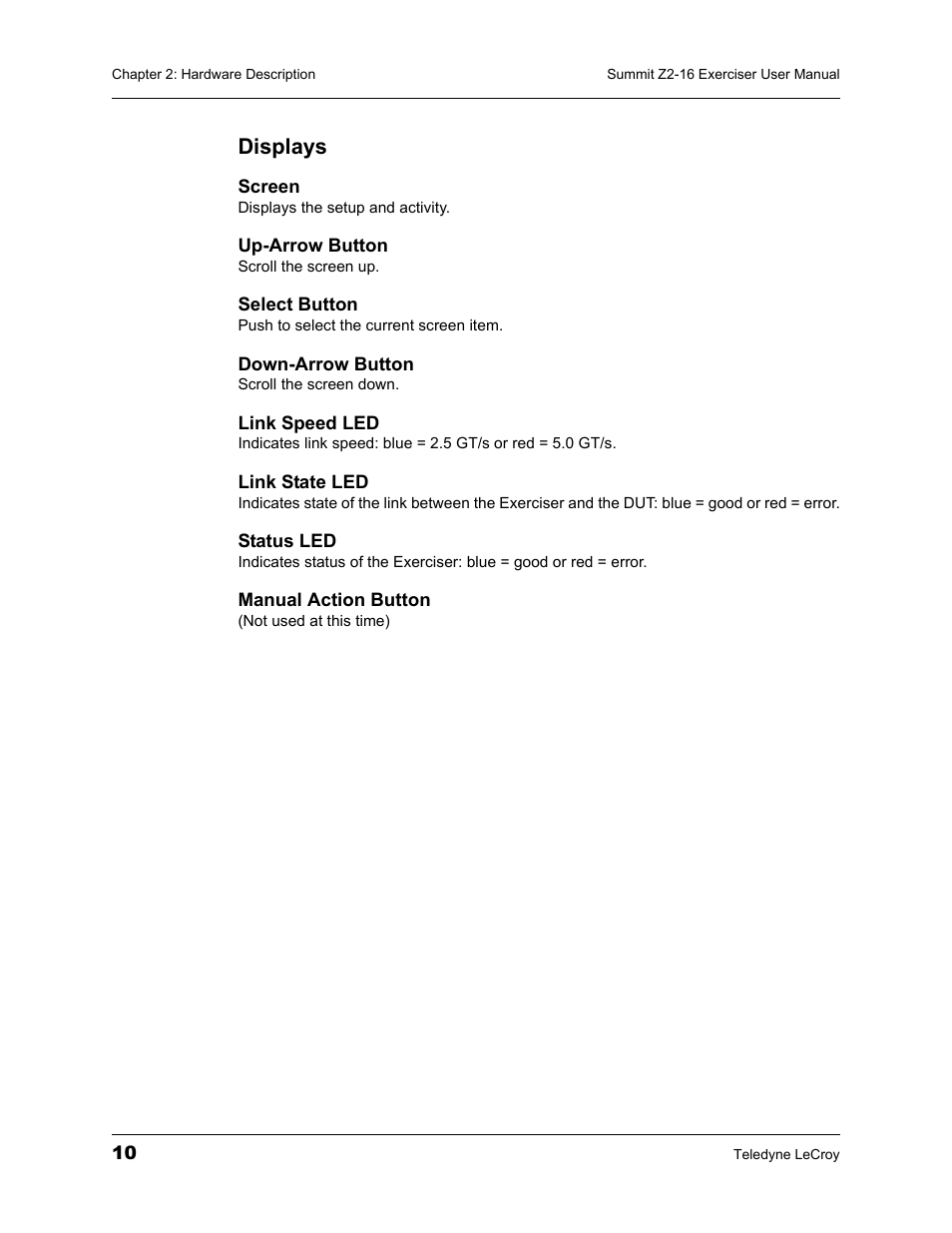 Displays | Teledyne LeCroy Summit Z2-16 PCI Express Multi-lane Exerciser User Manual User Manual | Page 14 / 84