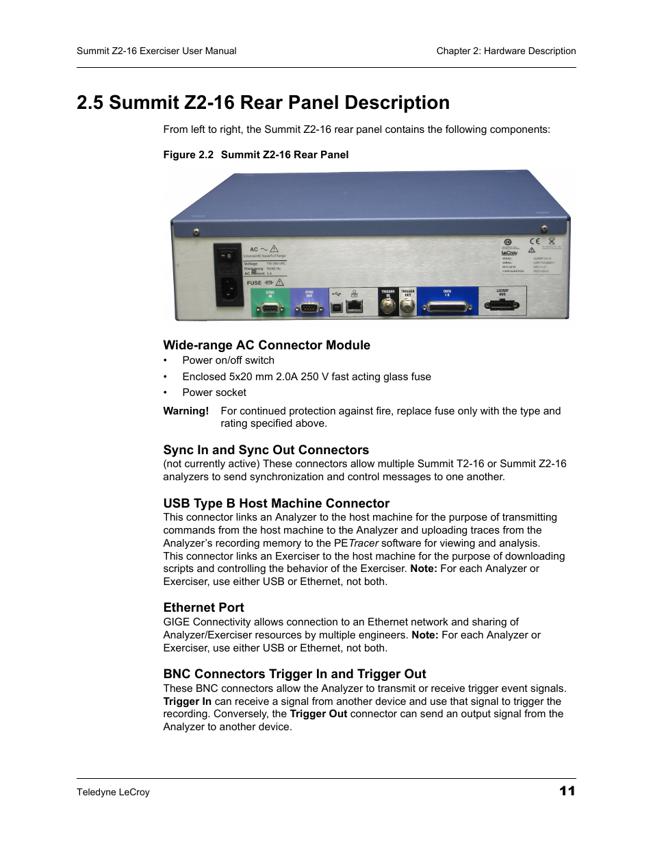 5 summit z2-16 rear panel description | Teledyne LeCroy Summit Z2-16 PCI Express Multi-lane Exerciser User Manual User Manual | Page 15 / 84