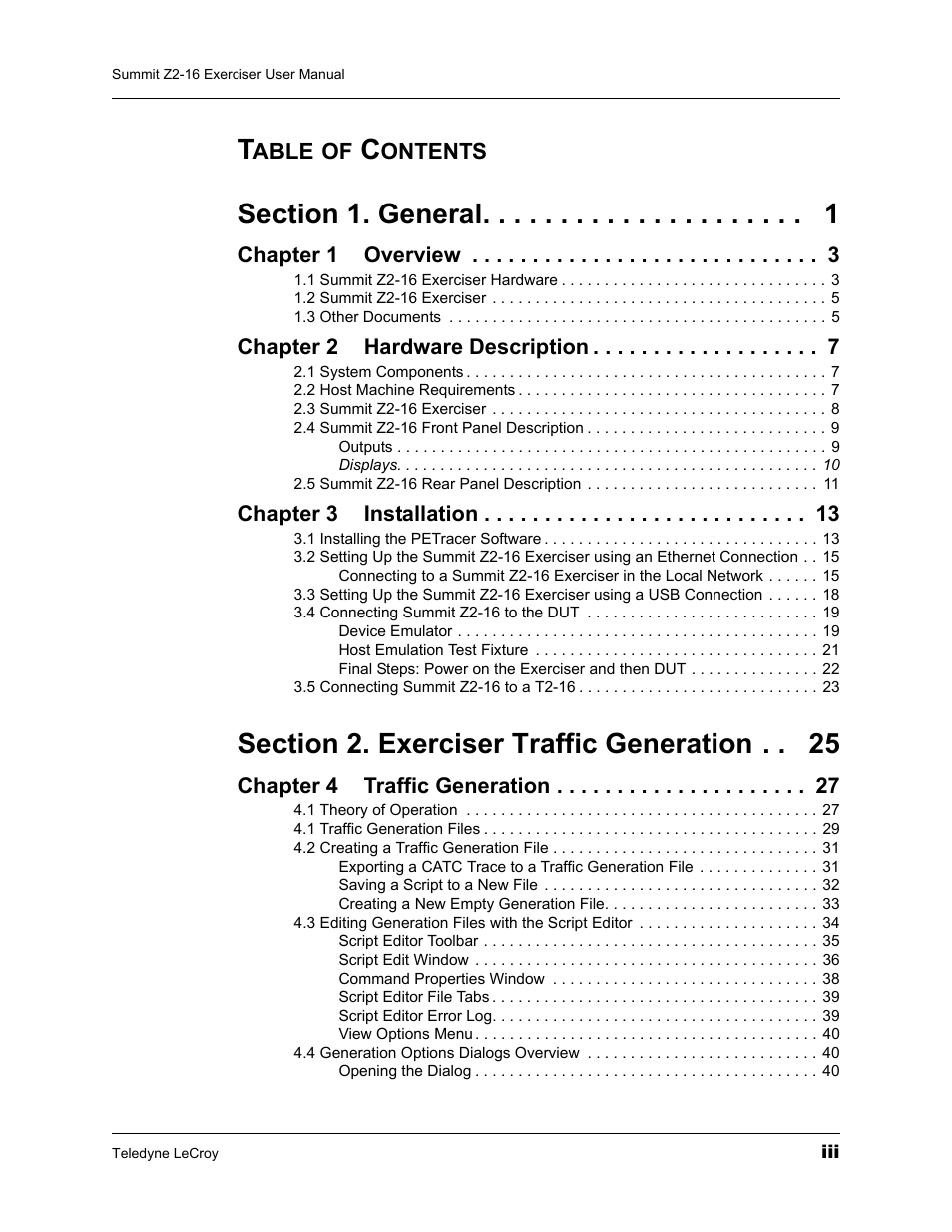 Teledyne LeCroy Summit Z2-16 PCI Express Multi-lane Exerciser User Manual User Manual | Page 3 / 84