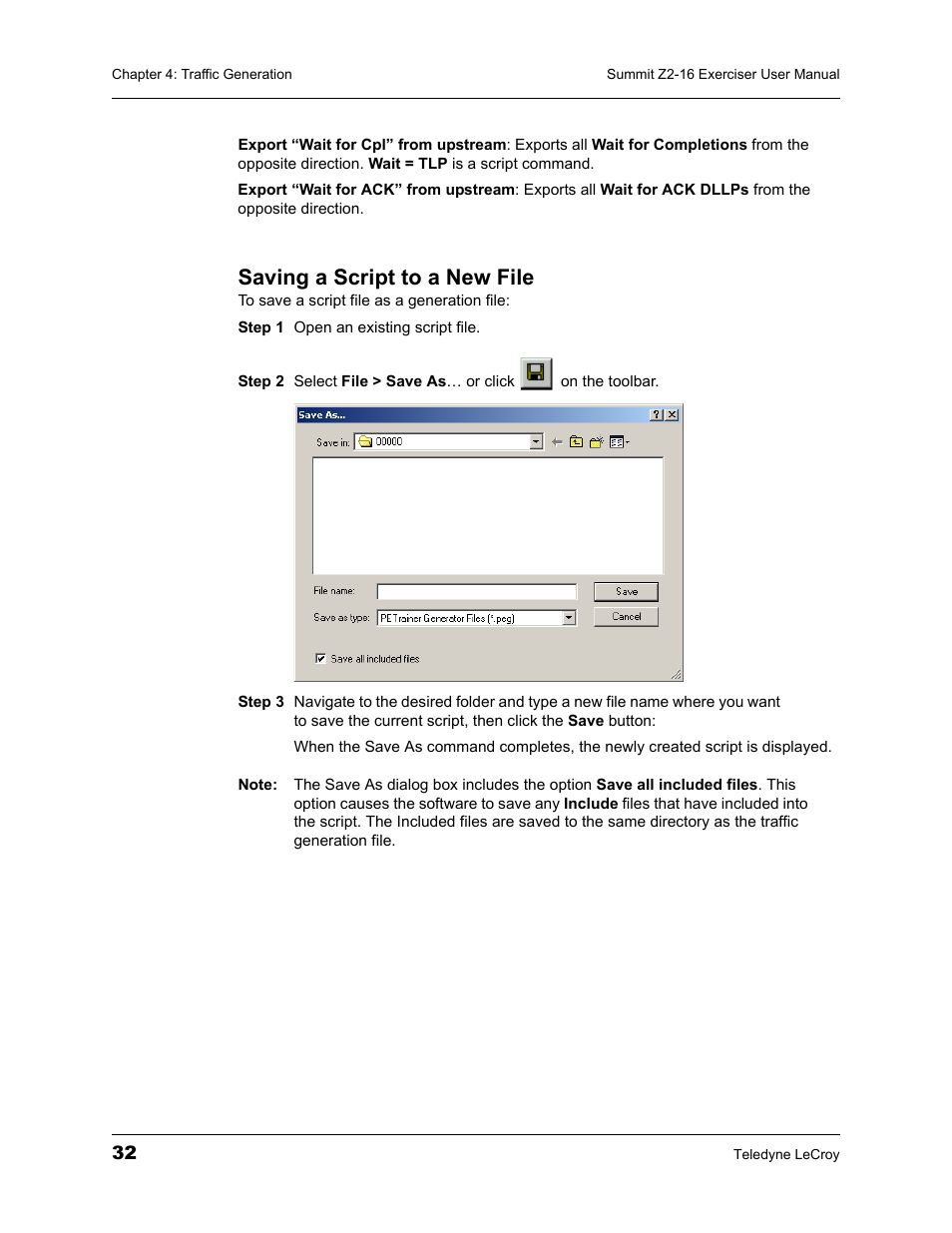 Saving a script to a new file | Teledyne LeCroy Summit Z2-16 PCI Express Multi-lane Exerciser User Manual User Manual | Page 36 / 84