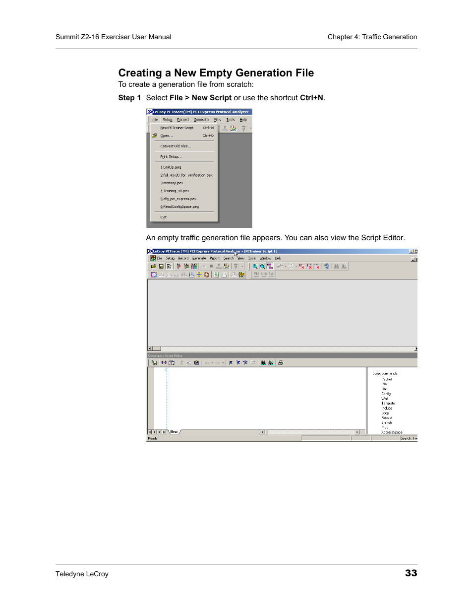 Creating a new empty generation file | Teledyne LeCroy Summit Z2-16 PCI Express Multi-lane Exerciser User Manual User Manual | Page 37 / 84