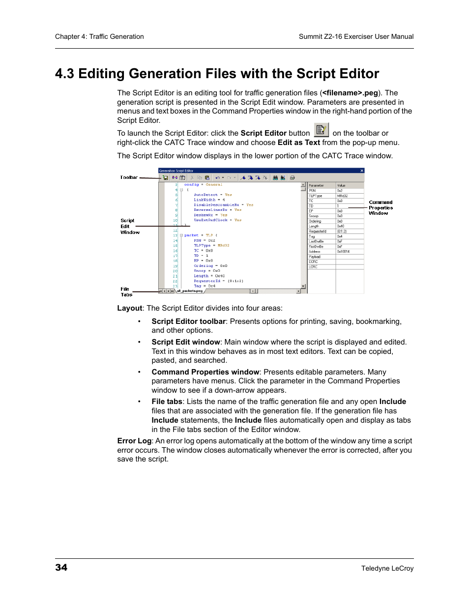 3 editing generation files with the script editor | Teledyne LeCroy Summit Z2-16 PCI Express Multi-lane Exerciser User Manual User Manual | Page 38 / 84
