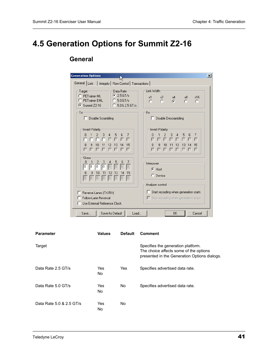 5 generation options for summit z2-16, General | Teledyne LeCroy Summit Z2-16 PCI Express Multi-lane Exerciser User Manual User Manual | Page 45 / 84