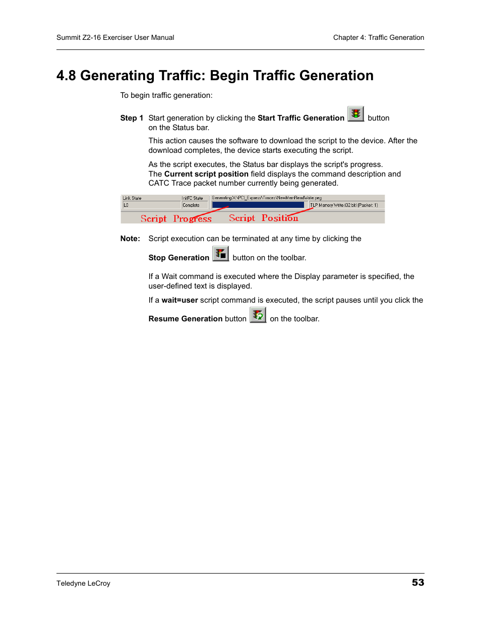 8 generating traffic: begin traffic generation | Teledyne LeCroy Summit Z2-16 PCI Express Multi-lane Exerciser User Manual User Manual | Page 57 / 84