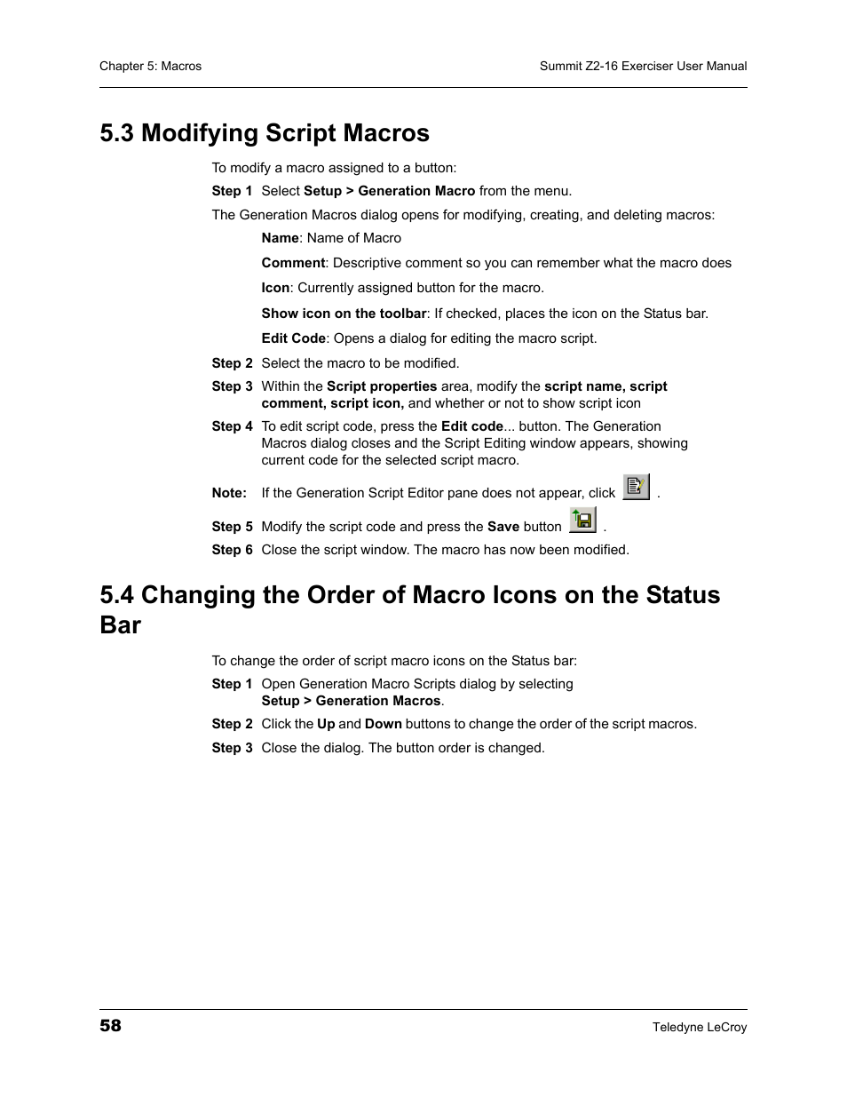 3 modifying script macros | Teledyne LeCroy Summit Z2-16 PCI Express Multi-lane Exerciser User Manual User Manual | Page 62 / 84