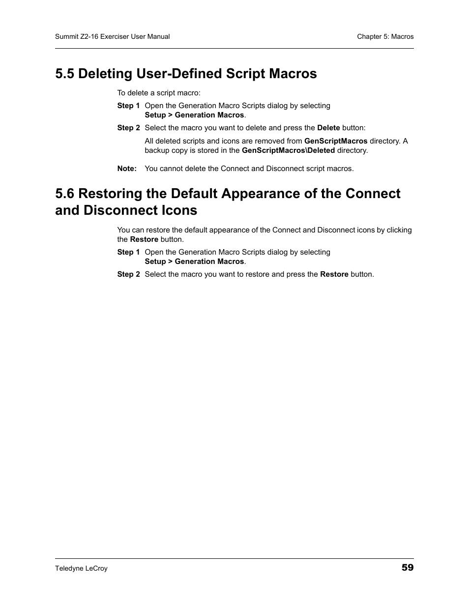 5 deleting user-defined script macros | Teledyne LeCroy Summit Z2-16 PCI Express Multi-lane Exerciser User Manual User Manual | Page 63 / 84