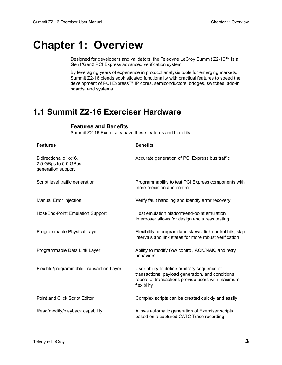 Chapter 1: overview, 1 summit z2-16 exerciser hardware, Chapter 1 | Overview | Teledyne LeCroy Summit Z2-16 PCI Express Multi-lane Exerciser User Manual User Manual | Page 7 / 84