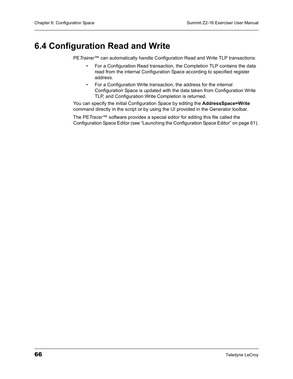 4 configuration read and write | Teledyne LeCroy Summit Z2-16 PCI Express Multi-lane Exerciser User Manual User Manual | Page 70 / 84