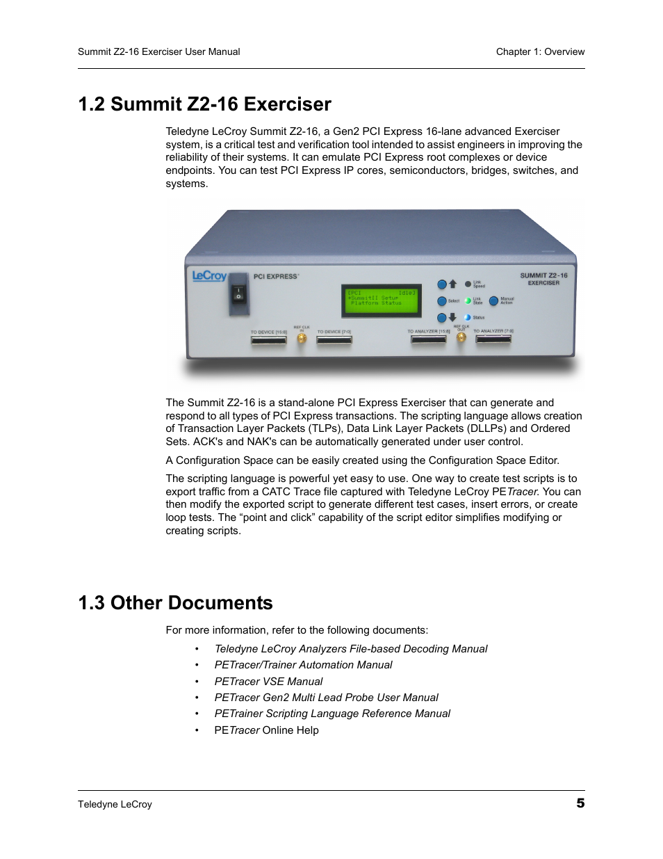 2 summit z2-16 exerciser, 3 other documents, 2 summit z2-16 exerciser 1.3 other documents | Teledyne LeCroy Summit Z2-16 PCI Express Multi-lane Exerciser User Manual User Manual | Page 9 / 84
