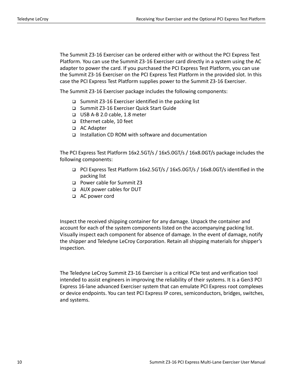 4 summit z3-16 exerciser | Teledyne LeCroy Summit Z3-16 PCI Express Multi-lane Exerciser User Manual User Manual | Page 10 / 118