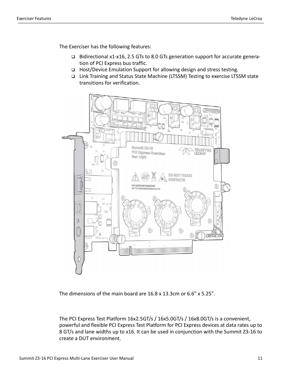 5 exerciser features, 6 pci express test platform | Teledyne LeCroy Summit Z3-16 PCI Express Multi-lane Exerciser User Manual User Manual | Page 11 / 118