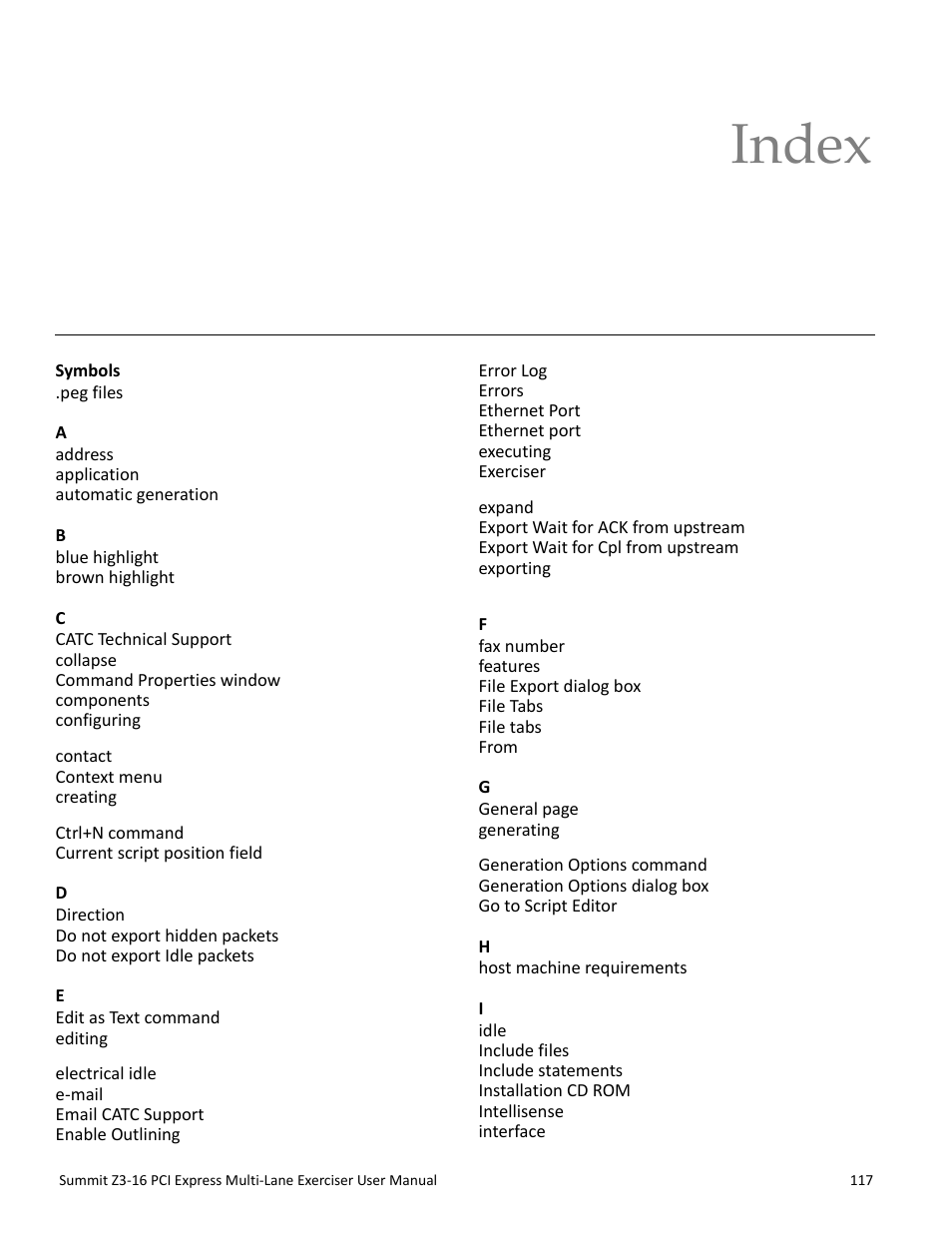 Index | Teledyne LeCroy Summit Z3-16 PCI Express Multi-lane Exerciser User Manual User Manual | Page 117 / 118