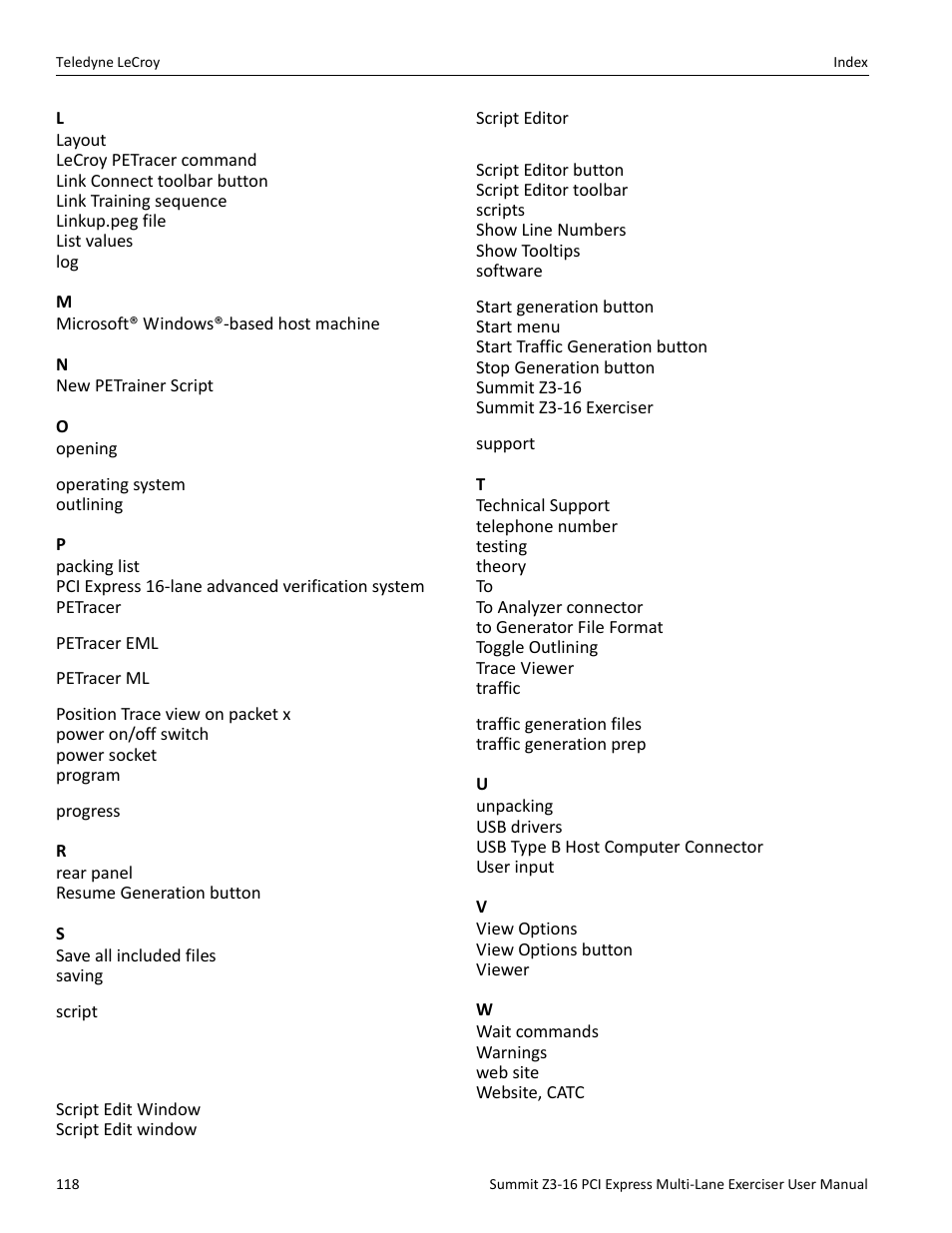 Teledyne LeCroy Summit Z3-16 PCI Express Multi-lane Exerciser User Manual User Manual | Page 118 / 118